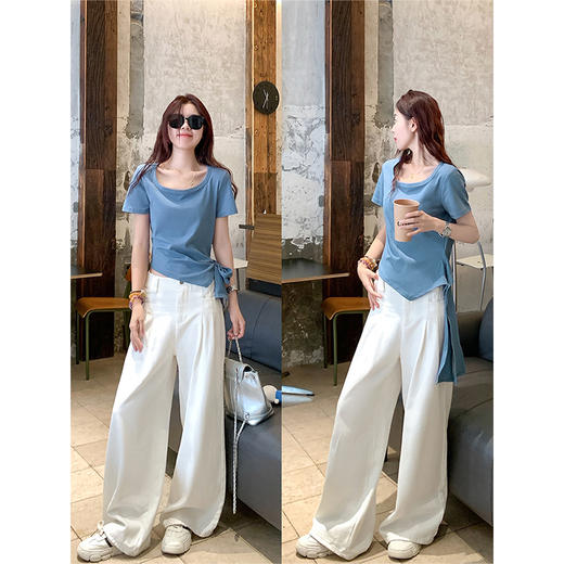 <曾小咸推荐>2色不规则下摆绑带短袖T 日常89.99/件 立减50 秒杀39.99/件！！ 商品图1