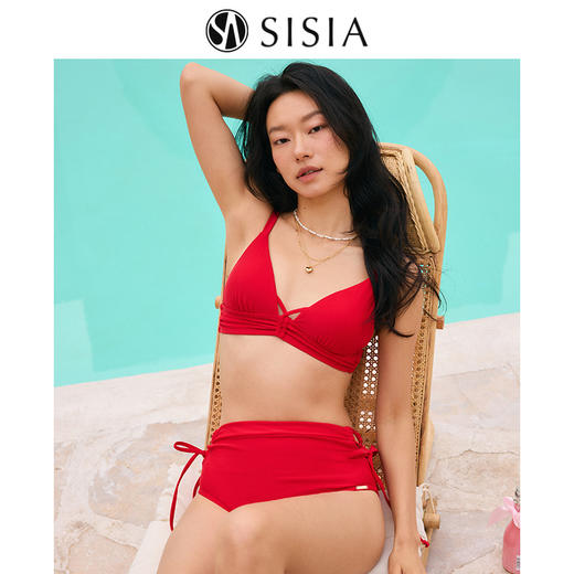 sisia2025新款泳衣女高级感显瘦性感绝美温泉分体泳衣红色比基尼SWB24-08A 商品图0