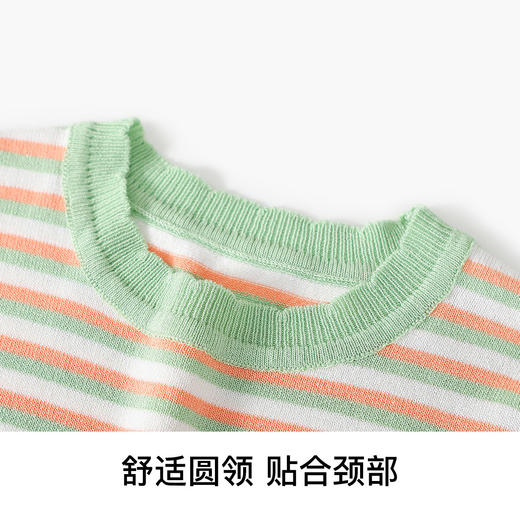 【100-140】【精典泰迪】女童夏季短袖T恤双色条纹上衣 商品图4
