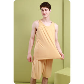 【居家服】【DF】男夏新款5A抗菌除臭艾草防蚊弹力加肥大码休闲居家宽背心短裤套服