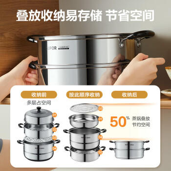 苏泊尔SUPOR 蒸锅真味鲜不锈钢双层复底30cm蒸鱼锅加高锅盖蒸笼EZ30BS04 /厨具 /烹饪锅具 /蒸锅 商品图0