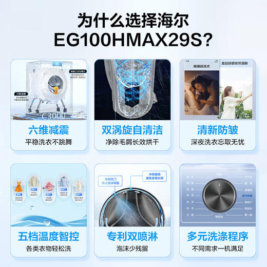 海尔（Haier）全自动滚筒洗衣机 10公斤家用洗烘一体机 初色系列MAX29S 一级能效省电省水 EG100HMAX29S 商品图2