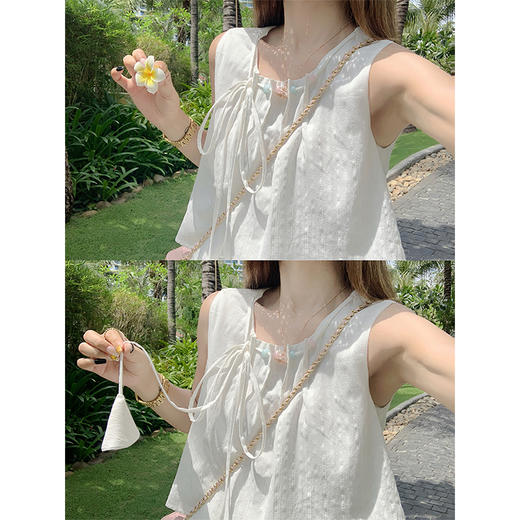 <曾小咸推荐>白色度假风不规则无袖连衣裙 商品图2