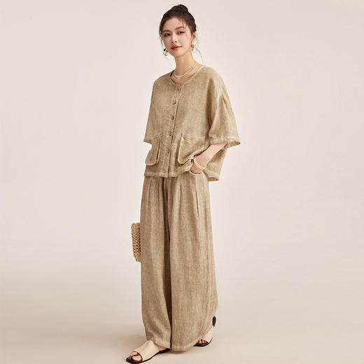 丁摩 苎麻新工艺炒色双口袋老钱风麻料两件套YBER237 商品图3