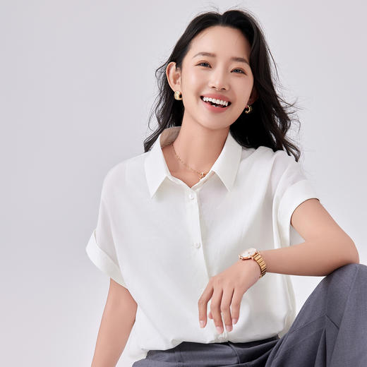 觅槿天丝亚麻短袖衬衫 优雅 简约 随行 舒爽自在 4色可选 MY2521 商品图5