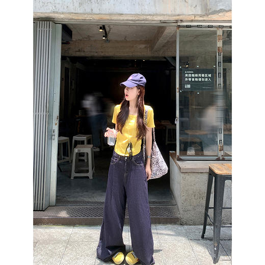 <曾小咸推荐>方领正肩短袖T恤女夏季收腰修身 商品图4