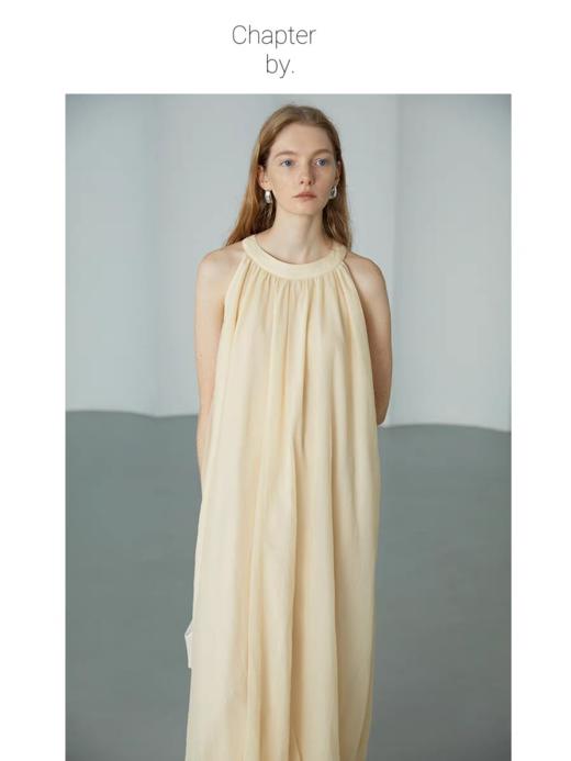 Chapter by/CBS23D37/鹅黄领口下摆抽皱长裙夏季宽松连衣裙 商品图0