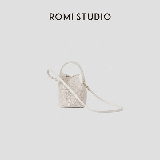 ROMI STUDIO 编织棉绳和头层牛皮革米白单肩斜跨水桶包RWCRP33738【发货时间：25-30天】 商品图2