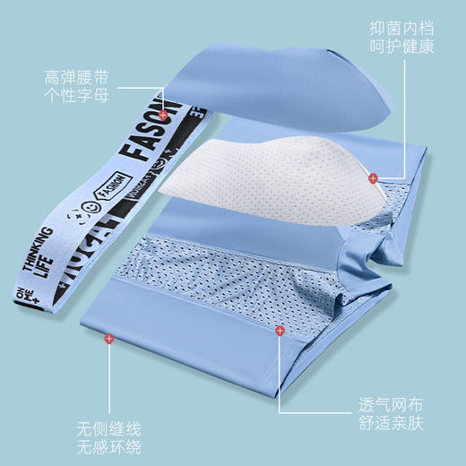 夏季透气薄款男士内裤冰丝平角裤石墨烯抗菌四角裤 商品图3