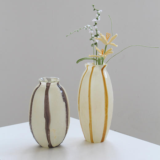 中古条纹磁粉小口玻璃花瓶摆件花插水培工艺品 商品图1