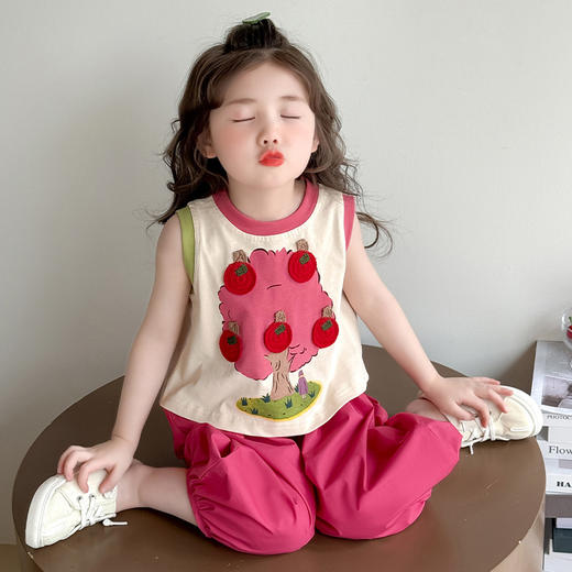 【亲肤透气，柔软细腻！】女童苹果树灯笼裤套装 夏季新款时尚小女孩洋气两件套 中小儿童套装-QQ 商品图4