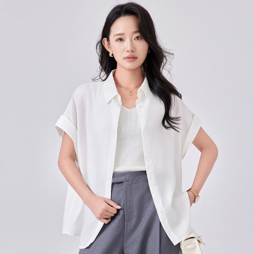 觅槿天丝亚麻短袖衬衫 优雅 简约 随行 舒爽自在 4色可选 MY2521 商品图2