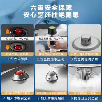 爱仕达ASD 高压锅304不锈钢六保险6.5L压力锅燃气电磁通用WG1824DN /厨具 /烹饪锅具 /高压锅