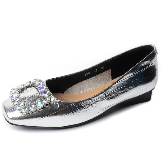 丁摩 夏秋季新款真皮一脚蹬时尚单鞋浅口法式软底四季方扣平底女鞋5ZF-8330 商品图5