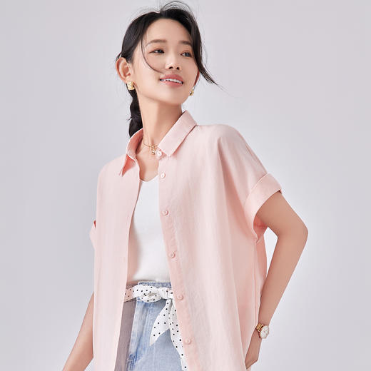 觅槿天丝亚麻短袖衬衫 优雅 简约 随行 舒爽自在 4色可选 MY2521 商品图3