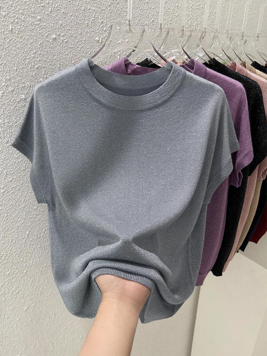 百媚生 圆领宽松无袖T恤夏季薄款闪烁亮丝针织衫7717 商品图8