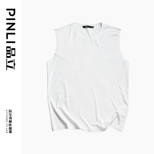 PINLI品立2025春季新款纯色打底无袖圆领T恤男士潮牌休闲背心上衣B252111001 商品图4