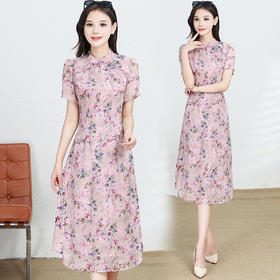 气质印花立领连衣裙，韩版修身洋气改良旗袍裙子QYM-TYH99H158