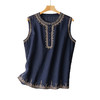 雀说刺绣苎麻无袖背心t恤上衣新款时尚文艺风薄款透气上衣AL6773 商品缩略图4