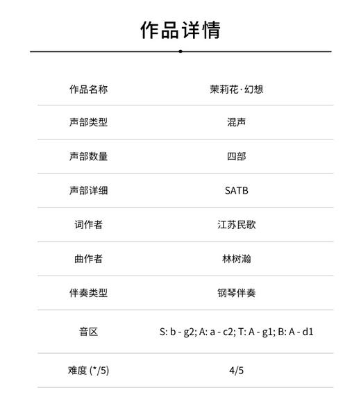 茉莉花·幻想（林树瀚 改编）混声四部和钢琴 正版合唱乐谱「本作品已支持自助发谱 首次下单请注册会员 详询客服」 商品图1