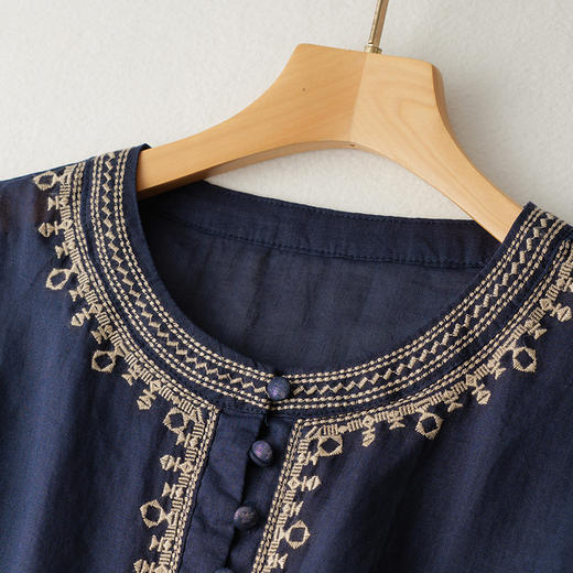 雀说刺绣苎麻无袖背心t恤上衣新款时尚文艺风薄款透气上衣AL6773 商品图2