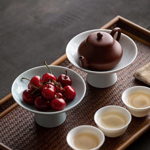 【简约高脚茶点盘】复古中式禅意糕点盘高足小号精致茶点盘简约高脚果盘点心盘家用陶瓷干果碟 商品图2