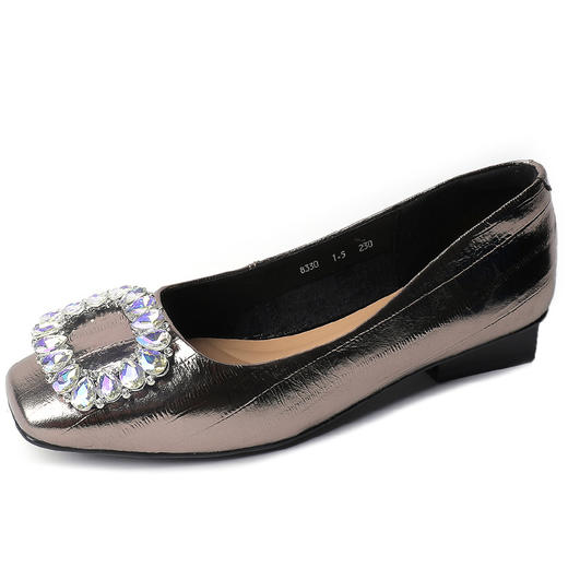 丁摩 夏秋季新款真皮一脚蹬时尚单鞋浅口法式软底四季方扣平底女鞋5ZF-8330 商品图6