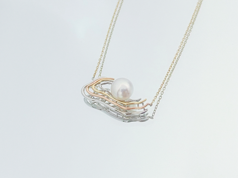 「枯山水」Akoya珍珠14k白金黄金玫瑰金项链