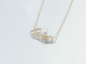 「枯山水」Akoya珍珠14k白金黄金玫瑰金项链