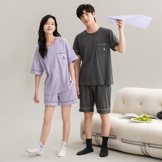 雀说 情侣睡衣夏季纯棉男款女士夏款 商品图5