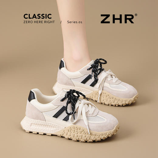 ZHR厚底德训鞋女夏季2025新款休闲软底运动透气增高阿甘网面鞋 商品图3