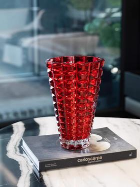 捷克进口BOHEMIA网红水晶玻璃花瓶婚礼插花欧式摆件红色客厅摆件波西米亚千禧花瓶(红)26cm