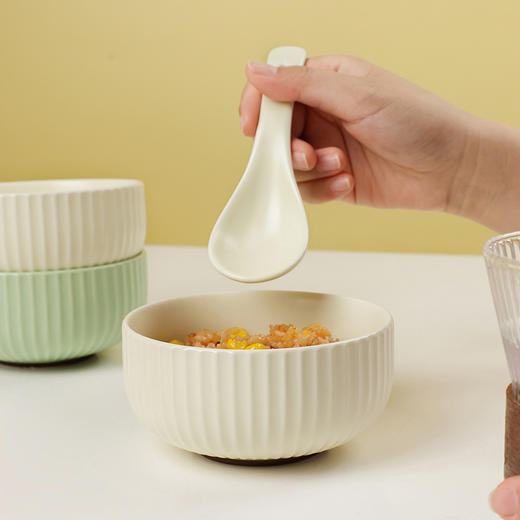 【竖纹系列餐具】ins奶油风陶瓷米饭碗家用吃饭碗小号面碗碗勺 商品图3