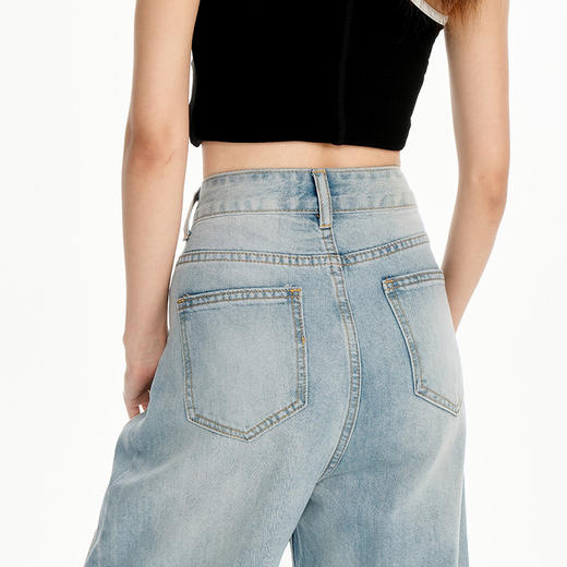罗蒙女士浅色阔腿牛仔裤女夏季高腰显瘦垂感宽松休闲通勤直筒裤 商品图4