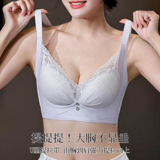 【大胸提拉防垂】夏季时尚蕾丝透气洞洞杯内衣女收副乳无钢圈文胸杏雨玉颜薄 商品图2