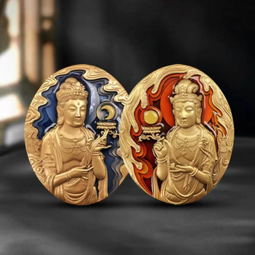 中国佛像纪念章第4组 日光、月光菩萨大铜章套装 商品图0