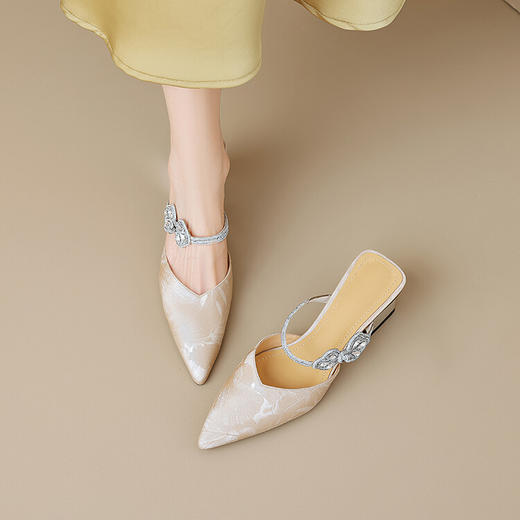 【预售5天】优雅淑女风一字带真皮包头半拖鞋女法式外穿粗高跟鞋LGYZNX&388-3 商品图2