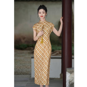 时尚年轻少女款，仿醋酸提花长款连袖旗袍SYK66882