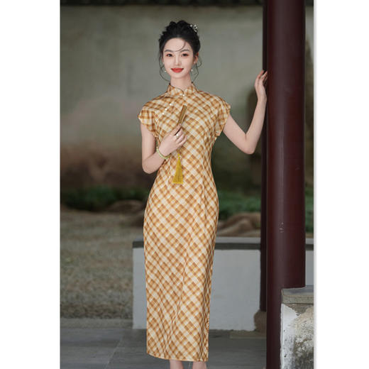 时尚年轻少女款，仿醋酸提花长款连袖旗袍SYK66882 商品图0