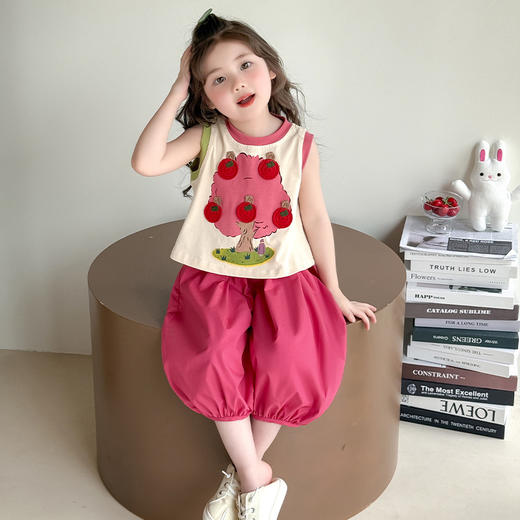 【亲肤透气，柔软细腻！】女童苹果树灯笼裤套装 夏季新款时尚小女孩洋气两件套 中小儿童套装-QQ 商品图3