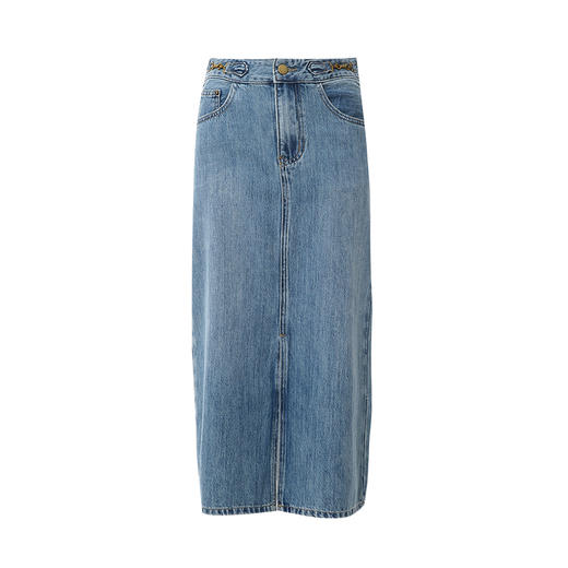 EITIE爱特爱夏季新款时尚经典高腰开叉显瘦通勤牛仔半身裙7806501 商品图5