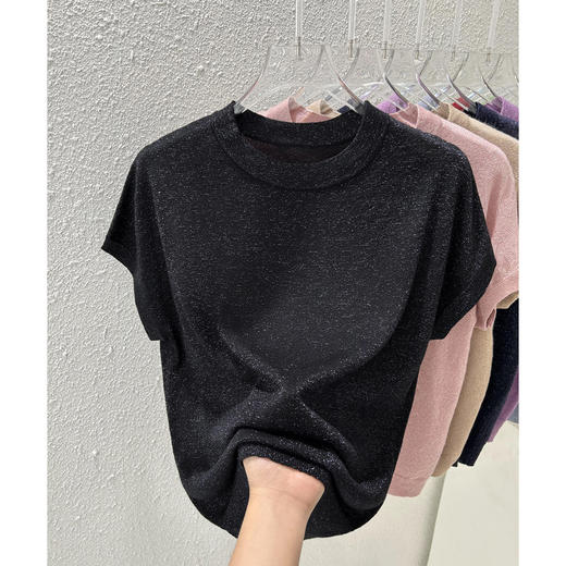 百媚生 圆领宽松无袖T恤夏季薄款闪烁亮丝针织衫7717 商品图1