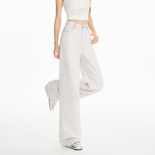 罗蒙女士高腰直筒牛仔裤宽松显瘦时尚百搭长裤舒适休闲通勤女裤 商品图1