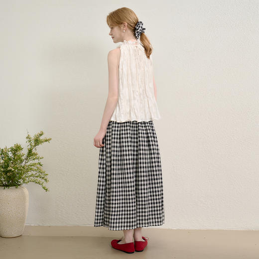 法式复古优雅串珠木耳边挂脖领压花衬衫女夏季捏褶衬衣V1050636 商品图4