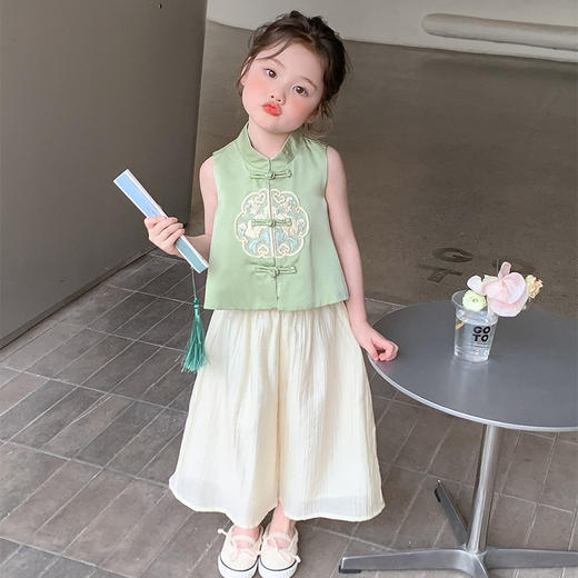 【立领汉服设计，时尚又经典！】女童立领汉服阔腿裤套装 夏季新款时尚小女孩洋气两件套 中小童套装-QQ 商品图4