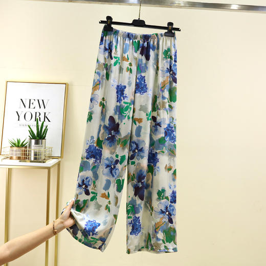 丁摩 睡裤女春秋季薄款棉绸家居服长裤柔软甜美可外穿夏季大码睡裤阔腿5ZF-2532 商品图8