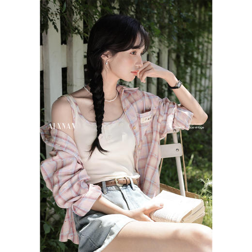 鹿向南「芋桃小酥」米白色无袖吊带背心女夏季小众修身内搭上衣 商品图4