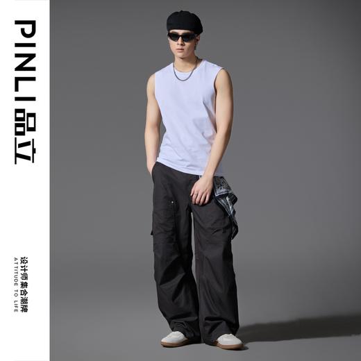 PINLI品立2025春季新款纯色打底无袖圆领T恤男士潮牌休闲背心上衣B252111001 商品图2