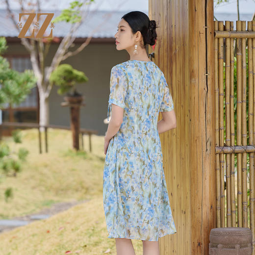 佐尔美气质碎花100%桑蚕丝连衣裙女M52LS34 商品图4