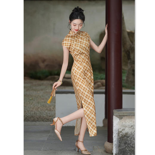 时尚年轻少女款，仿醋酸提花长款连袖旗袍SYK66882 商品图1